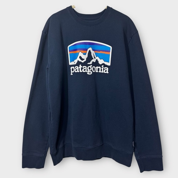 Patagonia Fitz Roy Icon Uprisal‎ Crew Sweatshirt Men's Medium Navy Blue Pullover - Picture 2 of 7